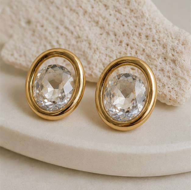 Elegant Oval Crystal Stud Earrings