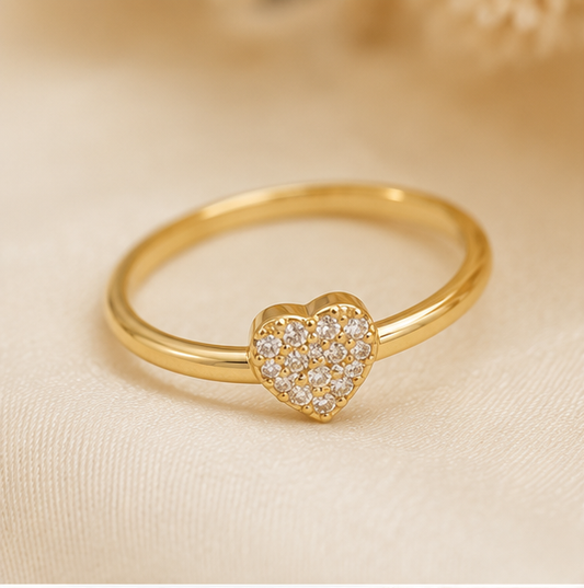 Elegant Gold Heart Crystal Ring