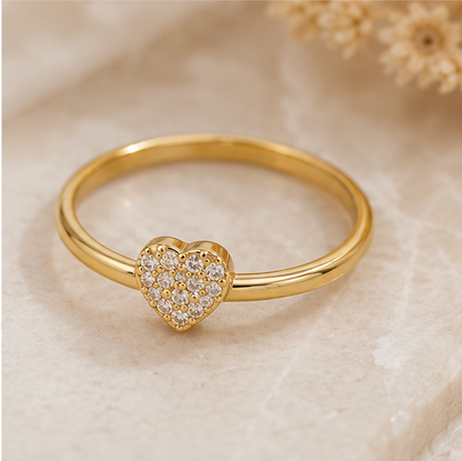 Elegant Gold Heart Crystal Ring