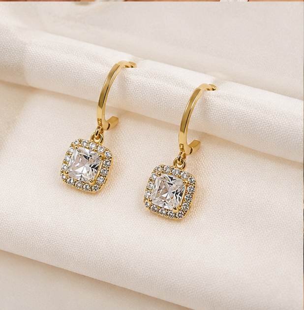 Elegant Square Crystal Drop Earrings
