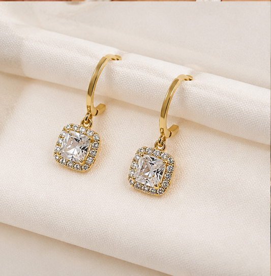 Elegant Square Crystal Drop Earrings