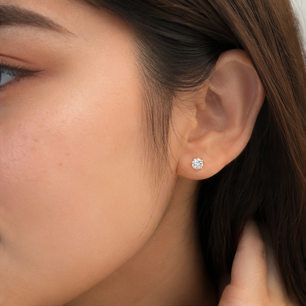 Elegant Gold Plated Solitaire Stud Earrings with Premium Cubic Zirconia
