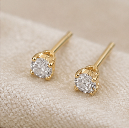 Elegant Gold Plated Solitaire Stud Earrings with Premium Cubic Zirconia