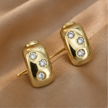 Elegant Gold Oval Crystal Stud Earrings