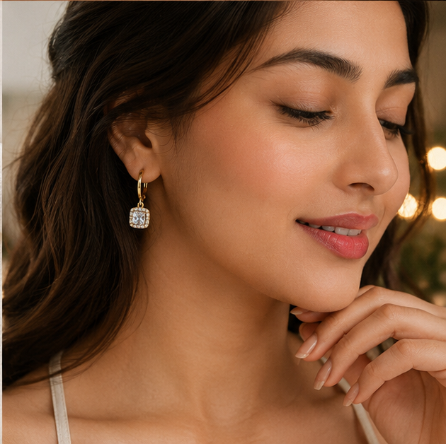 Elegant Square Crystal Drop Earrings