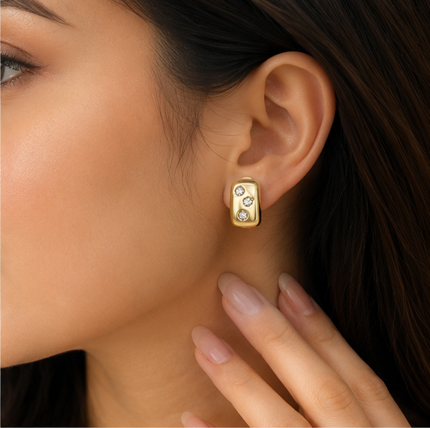 Elegant Gold Oval Crystal Stud Earrings