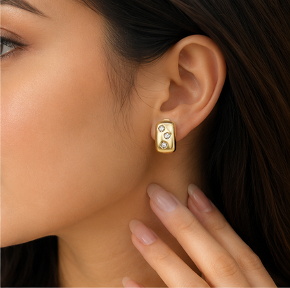 Elegant Gold Oval Crystal Stud Earrings