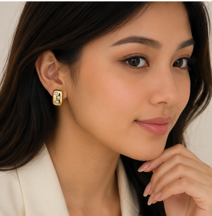 Elegant Gold Oval Crystal Stud Earrings