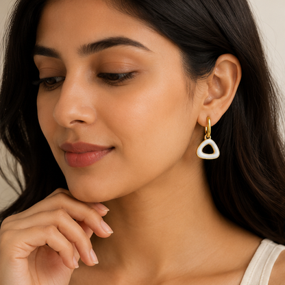 Elegant Stainless Steel Gold Hoop Earrings with White Enamel Drop
