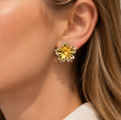Golden Floral Statement Earrings