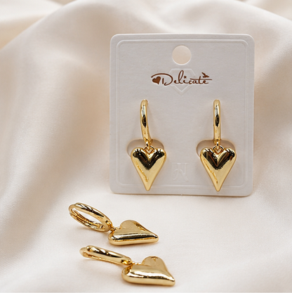 Elegant Gold Heart Drop Hoop Earrings