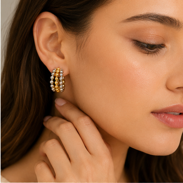Elegant Gold Beaded Cluster Hoop Earrings