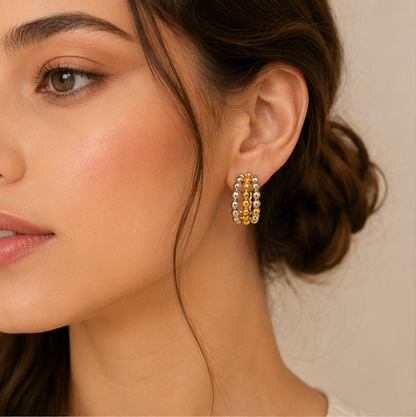 Elegant Gold Beaded Cluster Hoop Earrings